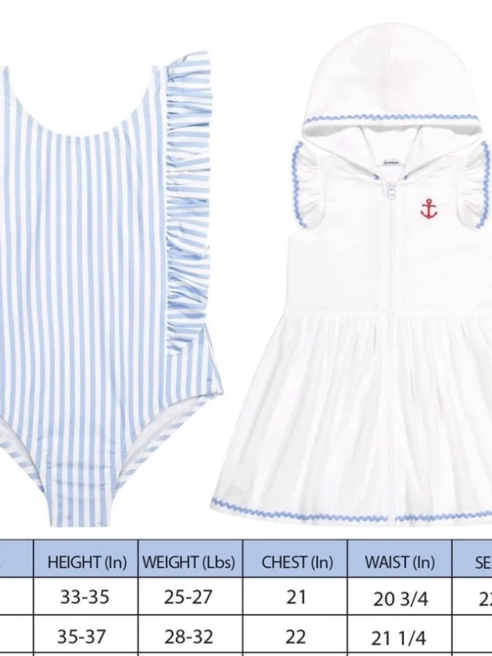 Sperry Light Blue & White Striped Ruffle One-Piece with White Hooded Cover-Up
